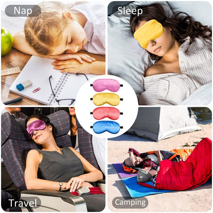 BBTO 4 Pcs Silk Sleep Eye Masks Smooth Soft Satin Eye Covers with Adjustable Strap Blindfold for Sleeping Blocking Out Lights Travel Relaxation(Blue, Watermelon Red, Gold, Purple) - color: Blue, Watermelon Red, Gold, Purple