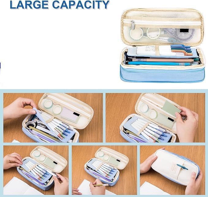 Arnuixty Large Storage Pencil Case Pen Bag with Zipper Big Capacity Pouch Organizer for Office Travel Holder Box - color: Black