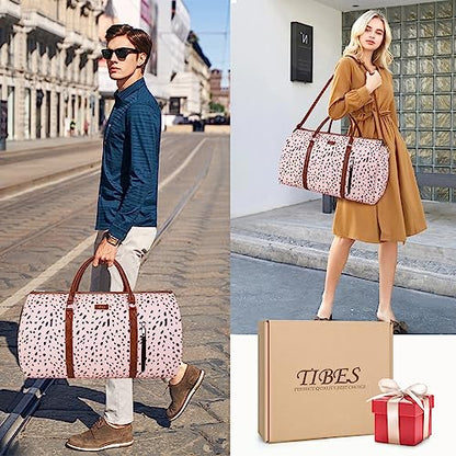 Convertible 2-in-1 Garment Bags for Travel, Carry On Garment Duffle Bag With Shoe Compartment Large Weekender Bag for Women Men Hanging Suitcase Suit Travel Duffel Overnight Bags 4pcs Set - color: E-Pink Leopard