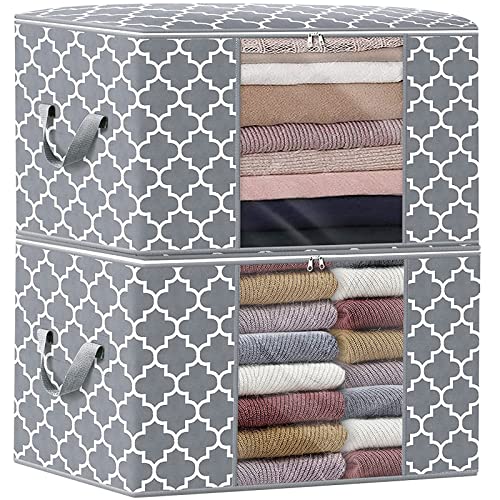 WISELIFE Storage Bags 100L 2-Pack Large Blanket Clothes Organization and Storage Containers for Bedding, Comforters, Foldable Organizer with Reinforced Handle, Clear Window, Sturdy Zippers, Light Grey - color: Light Grey, size: 2 x 100L