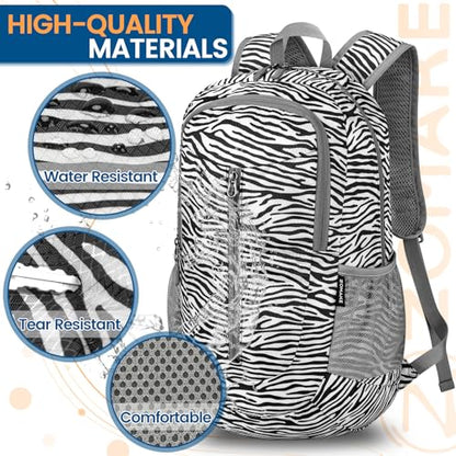 ZOMAKE Ultra Lightweight Packable Backpack 25L - Foldable Hiking Backpacks Water Resistant Small Folding Daypack for Travel(Zebra print) - color: Zebra Print