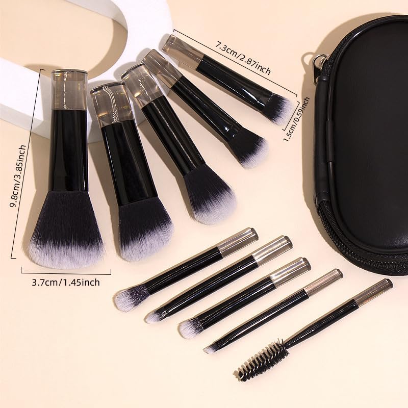 Portable ON THE GO Makeup Brush Set, COSHINE 10pcs Easy-taken Mini Full Complete Function Cosmetic Brushes Kit with Brush Pouch (black) - color: black