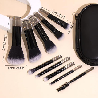 Portable ON THE GO Makeup Brush Set, COSHINE 10pcs Easy-taken Mini Full Complete Function Cosmetic Brushes Kit with Brush Pouch (black) - color: black
