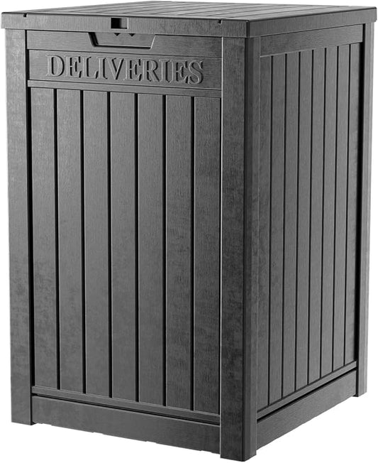 DRATO 48 Gallon Package Delivery Box, Large Lockable Storage Box, Double-Wall Resin Outdoor Package Delivery and Waterproof Deck Box for Porch, Patios（Black，48 Gallon） - color: Black, size: 48 Gallon Delivery Box