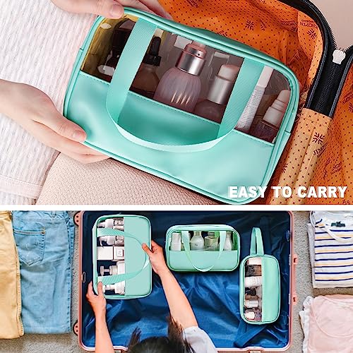 Clear Makeup Bag, 3 Pcs of Cosmetic Bags Set, Transparent PVC Travel Makeup Pouch, Waterproof Cute Toiletry Bag for Women (Mint Green) - color: Z-Mint Green-3pcs, style: 3pcs