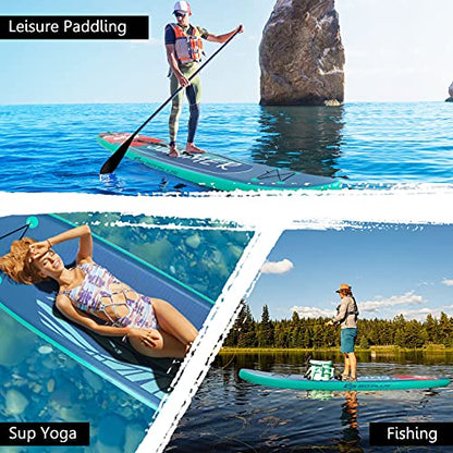 Goplus Inflatable Stand up Paddle Board, 10'/10.5'/11' SUP 6" Thick with Premium Accessories, Adjustable Aluminum Paddle, Leash, Carry Bag, Hand Pump, Removable Fin, ISUP for Adults - size: 11 FT, style: Green