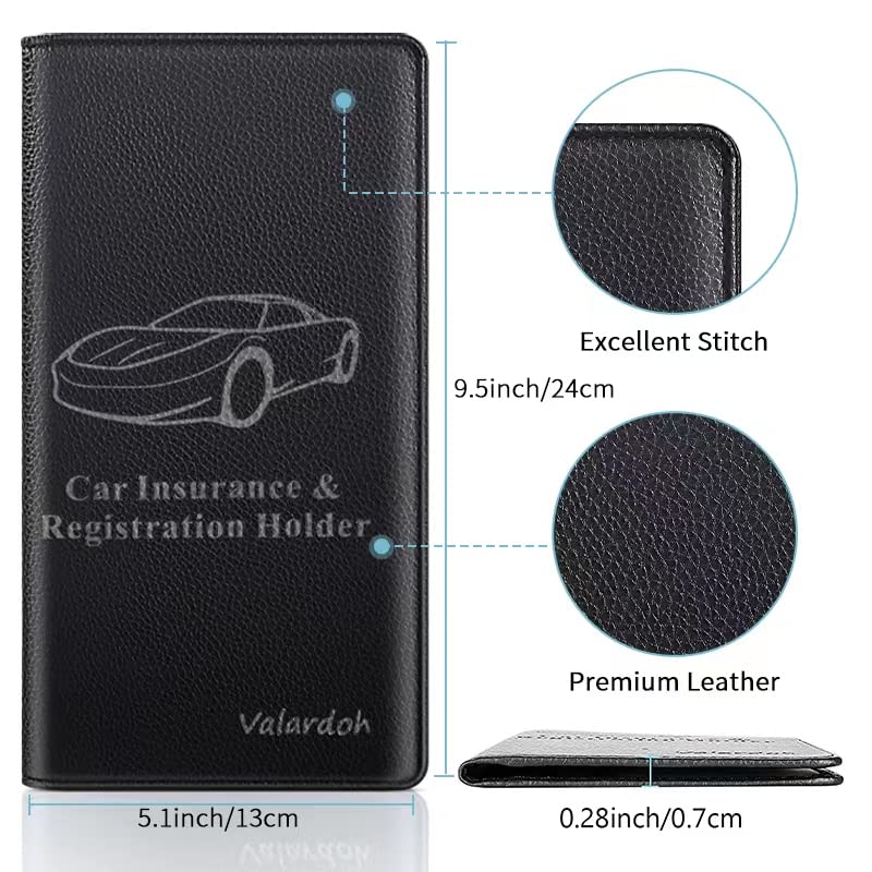 Valardoh Premium Car Registration and Insurance Card Holder, Car Document Holder for Cards, Driver License & other Essential Documents (Black) - color: Black
