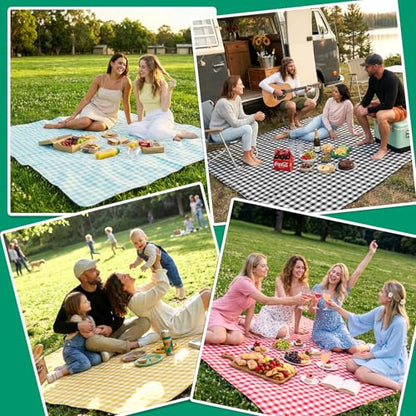 Waterproof Beach Blanket Picnic Outdoor Camp Mat Rug Towel Family Trip Essentials Summer Vacation Must Have Travel Accessories Lake Day Necessities Stuff Thing Need Gear Gift Supplies Item Gadget 2026 - color: Plaid Beige