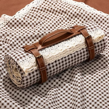 VitalCozy Waterproof Picnic Blankets 59 x 78in Outdoor Blanket Foldable 2 in 1 Double Layer Sandproof Beach Mat with Carry Strap for Camping Lawn Park Beach Grass(Coffee White) - color: Coffee White