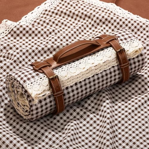 VitalCozy Waterproof Picnic Blankets 59 x 78in Outdoor Blanket Foldable 2 in 1 Double Layer Sandproof Beach Mat with Carry Strap for Camping Lawn Park Beach Grass(Coffee White) - color: Coffee White