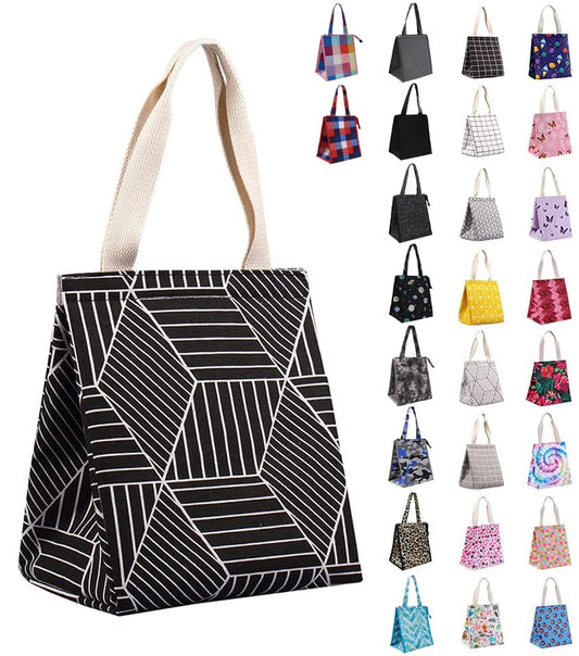 iknoe Insulated Lunch Bag for Women & Adults, 9L Foldable Wide-Open Cooler Bag with Pockets, Leakproof & Portable, for Picnic, Office, Beach, Black Rhombus - color: Black Rhombus, size: Velcro Closure