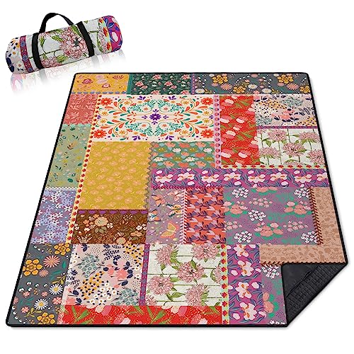 Boho Flower Picnic Blankets Waterproof Foldable, 60’‘x80'' Portable Outdoor Picnic Mat Water Resistant for Grass, Padded Lawn & Park Blanket for Camping, Hiking - color: Boho Flower 2