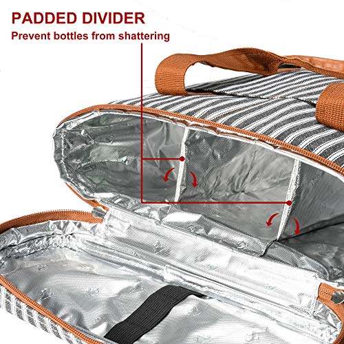 Tirrinia Insulated Wine Gift carrier - 3 Bottle Travel Padded Wine Carry Cooler Tote Bag with Handle and Adjustable Shoulder Strap, Black Stripe - color: Black Stripe
