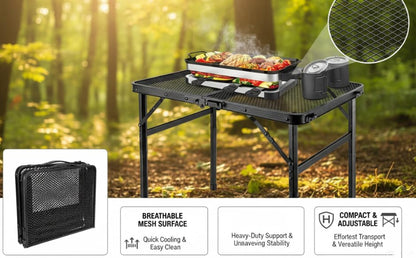 Portable Folding Camping Grill Table Adjustable Height, Lightweight Aluminum Outdoor BBQ Picnic Table, Foldable Cooking Prep Table for Camping, Tailgating, Beach, RV, Backyard, Patio - size: Medium