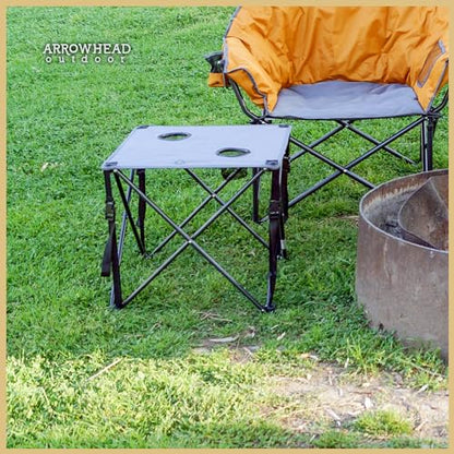 ARROWHEAD OUTDOOR 26” (66cm) Portable Camping Folding Table, 2 Cup Holders, Square, Carrying Case, Steel Frame, High-Grade 600D Canvas - color: Grey