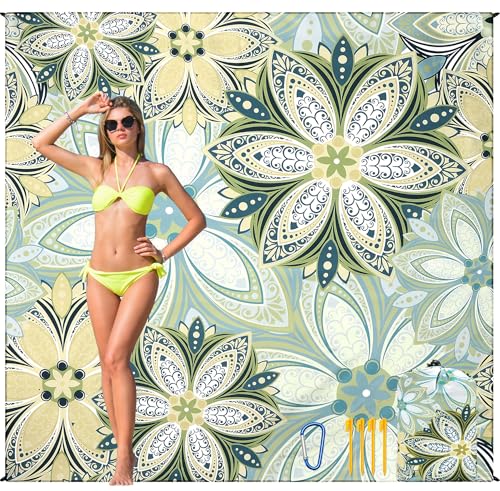 HIHOHO Beach Blanket Waterproof Sandproof Beach Mat for 1-8 Adults Quick Drying Durable Outdoor Picnic Mat for Beach Festival Travel Camping Hiking (Flourishing Blossom-Y&GN, 79"×83"(4 Person)) - color: Flourishing Blossom-y&gn, size: 6'11" x 6'7"