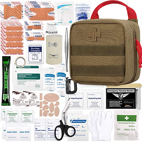 Everlit 180 Pieces Tactical First Aid Kit IFAK Molle EMT Pouch Outdoor Camping Emergency Kits for for Camping Boat Hunting Hiking Home Car Earthquake and Adventures - color: Coyote Brown