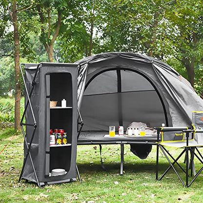 Giantex Folding Camping Storage Cabinet with 3 Shelves and Carry Bag, Portable Outdoor Organizer Kitchen Table, Quick Set-up for BBQ, Picnic, Backyard, Compact Pop-Up Cupboard, 55''H - size: 55''H