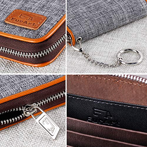 FurArt Zipper Wallet Women, RFID Blocking Credit Card Wallet, Business Card Holder, Compact Size KeyChain Wallet - color: Dark Gray