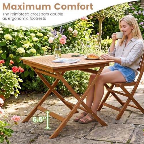 Tangkula Teak Wood Folding Outdoor Table, 32-Inch Square Patio Dining Table for 4, Collapsible Outside Bistro Table with Sturdy X-Frame for Deck, Balcony, Yard, Poolside & Porch - size: 32"