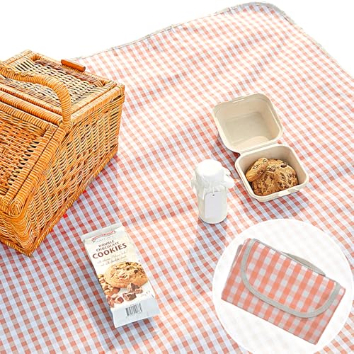 Cute Gingham Picnic Blanket, Waterproof Foldable, in Large 80x60in and Extra Large 80x80in, Portable Compact Beach Blanket, Oversized XL Outdoor Mat (Coral Pink, X-Large) - color: Coral Pink, size: X-Large