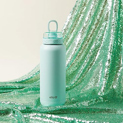 Ello Cooper 32oz Stainless Steel Water Bottle with Straw and Carry Handle, Double Walled and Vacuum Insulated Metal, Leak Proof Locking Lid with Soft Silicone Spout, Reusable, BPA Free, Yucca - color: Yucca, size: 32 Ounces