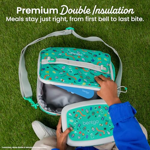 Bentgo Kids Lunch Bag - Durable, Double-Insulated Lunch Bag for Kids 3+; Holds Lunch Box, Water Bottle, & Snacks; Easy-Clean Water-Resistant Fabric & Multiple Zippered Pockets (Bug Buddies) - color: Bug Buddies