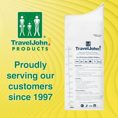 TravelJohn Disposable Urinal Bags – Road Trip Essentials for Men, Women & Kids – Odorless Leakproof Portable Urine Bags – Ideal for Camping, Emergencies & Long Car Rides (TJ1A-C) - style: 18 Pack