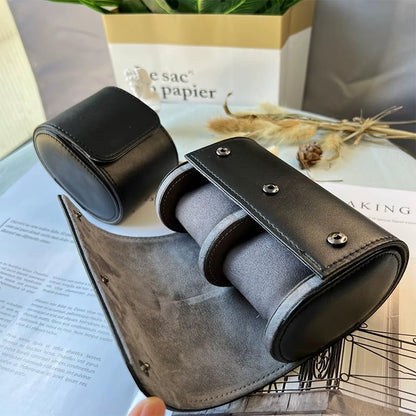 Watch Roll Travel Case - Handmade Leather Watch Rolls Box for Man - Travel Watch Roll with Velvet to Protection - Watch Roll Organizer to Home Secure Storage - color: 2-BLACK grey