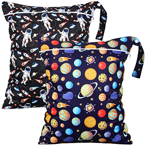 Shappy 2 Pack Large Travel Laundry Bags, Large Wet Dry Waterproof Dirty Clothes Bag for Suitcase, Swimsuit Beach Gym College Dorm Wet Bag(Astronaut) - style: Astronaut