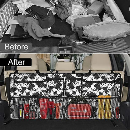 Femuar Car Trunk Organizer,Large Capacity Backseat Trunk Organizer(42"*18"),Collapsible Car Storage Bag with 8 Pocekt,SUV/MPV/Truck - Cow print - color: Cow print