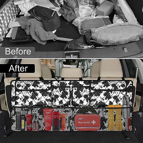 Femuar Car Trunk Organizer,Large Capacity Backseat Trunk Organizer(42"*18"),Collapsible Car Storage Bag with 8 Pocekt,SUV/MPV/Truck - Cow print - color: Cow print
