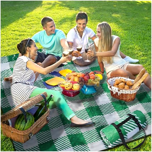 Extra Large Picnic Blankets Lightweight 80x80 Oversized Waterproof Sandproof Outdoor Beach Blanket Camping Grass Mat Vaction Essential Park Accessories Grass Garden Must Have Ground Backyard Gear Gift - color: Green