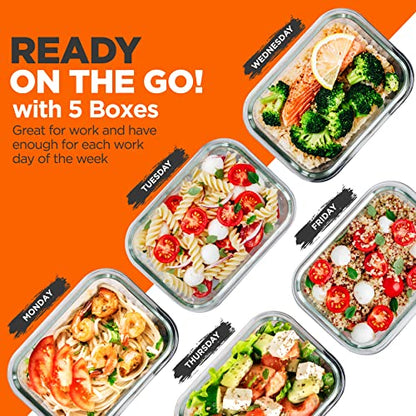 NutriChef 10-Piece Superior Glass Food Storage Containers Set (5 Containers + 5 Locking Lids),Stackable Meal-prep Design, BPA-free Airtight Clear Locking lids with Vent Lids & Air Hole, Wave - color: Wave Green