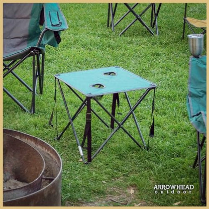 ARROWHEAD OUTDOOR 26” (66cm) Portable Camping Folding Table, 2 Cup Holders, Square, Carrying Case, Steel Frame, High-Grade 600D Canvas - color: Green 2pack