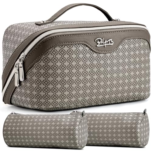 BOYATU Travel Makeup Bag for Women: Four Leaf Clover Large Capacity 3 Pcs Set Cosmetic Bags - Waterproof 50% Extra Space for Toiletry Organizer - Travel Essentials for Fortunate (07 Khaki) - color: 07 Khaki
