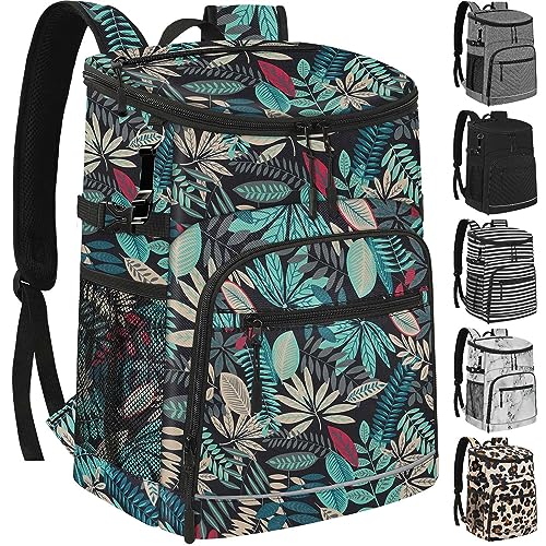 Cooler Backpack Insulated Leakproof Waterproof Backpack Cooler Bag 30/45 Cans, Large Capacity Lightweight Travel Camping Beach Backpack Cooler Ice Chest for Men and Women - color: blueleaf, size: 30 Cans