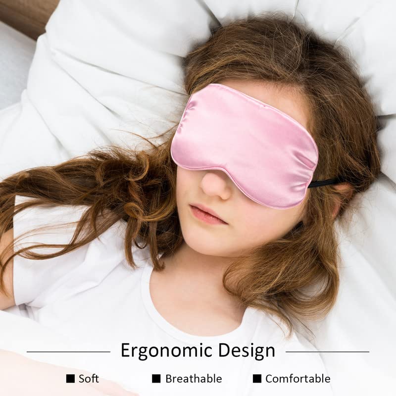 BBTO 4 Pcs Silk Sleep Eye Masks Smooth Soft Satin Eye Covers with Adjustable Strap Blindfold for Sleeping Blocking Out Lights Travel Relaxation (Purple, Pink, Sky Blue, Taro Color) - color: Purple, Pink, Sky Blue, Taro Color