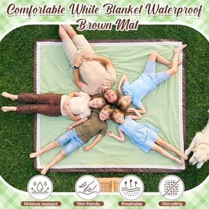 VitalCozy Waterproof Picnic Blankets 59 x 78in Outdoor Blanket Foldable 2 in 1 Double Layer Sandproof Beach Mat with Carry Strap for Camping Lawn Park Beach Grass (Green White) - color: Green White