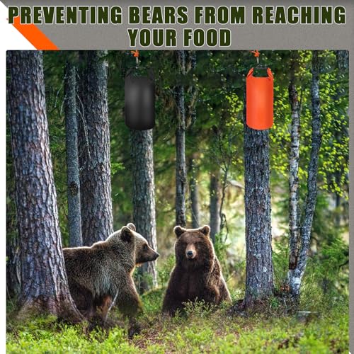 Foxtell Bear Food Bag Hanging System, 2 Sets Camping Bear Bag Kit Waterproof Protection Bags with Pulley System Include 10L & 15L Waterproof Bears Proof Storage Bag, Rock Bags, Carabiners, Ropes
