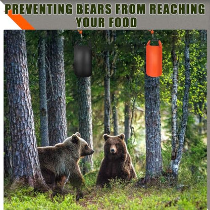 Foxtell Bear Food Bag Hanging System, 2 Sets Camping Bear Bag Kit Waterproof Protection Bags with Pulley System Include 10L & 15L Waterproof Bears Proof Storage Bag, Rock Bags, Carabiners, Ropes