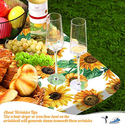 Boao 3 Pcs Vinyl Picnic Table Cover with Bench Cover 6 ft 30 x 72 Inch Waterproof Fitted Tablecloth Flannel Backing Rectangular Elastic Edged for Camping Outdoor Patio Travel(Sunflower) - color: Sunflower