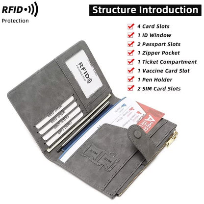 Mudono Passport and Card Holder for Women RFID Blocking Card Case Slim Travel Wallet Change Purse with Vaccine Card Slot - color: Orange