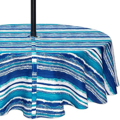 YiHomer Indoor Outdoor Tabletop for Spring Summer Decorations, Picnics and Dinner Parties - Stain and Water Resistant, Crayon Art (Ocean), Zipper Tablecloth, 60" Round with Umbrella Hole - size: 60" x 60" (Zipper)