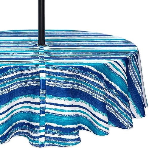 YiHomer Indoor Outdoor Tabletop for Spring Summer Decorations, Picnics and Dinner Parties - Stain and Water Resistant, Crayon Art (Ocean), Zipper Tablecloth, 60" Round with Umbrella Hole - size: 60" x 60" (Zipper)