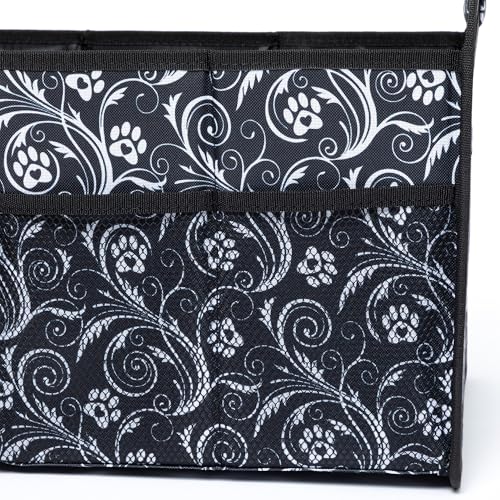 GreaterGood Paws Car Trunk Organizer Foldable Storage Bin with Handles Non Slip Base Pet Gear Travel Tote for SUV Truck (Flourish Paws) - color: Flourish Paws