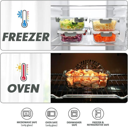 VERONES 12 Packs Glass Food Storage Containers Set, Airtight Glass Lunch Containers, Glass Meal Prep Containers with Lids,Exclusive of BPA, for Microwave, Oven, Freezer & Dishwasher Friendly,Grey - color: Grey
