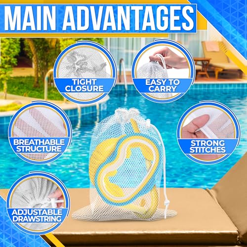 5 PCs Mesh Laundry Bags Drawstring – Small Mesh Bag White 11.8 x 7.48" – Multipurpose Nylon Net Bags with Tight Closure for Storing Balls, Clothes, Sports Gear at Gym, Beach, Laundry, & Travel Use - style: 5Pcs, White, S size