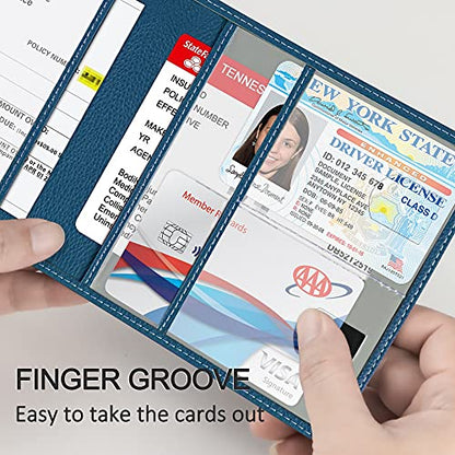 Car Registration and Insurance Holder, Premium PU Leather Vehicle Glove Box Car Organizer Men Women Wallet Accessories Case for ID, Driver's License - Blue - color: Blue