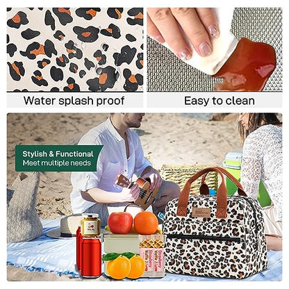 HOMESPON Insulated Lunch Bag for Women Men Lunch Box Cooler Lunch Tote for Work Picnic (Leopard Print) - color: Leopard Print